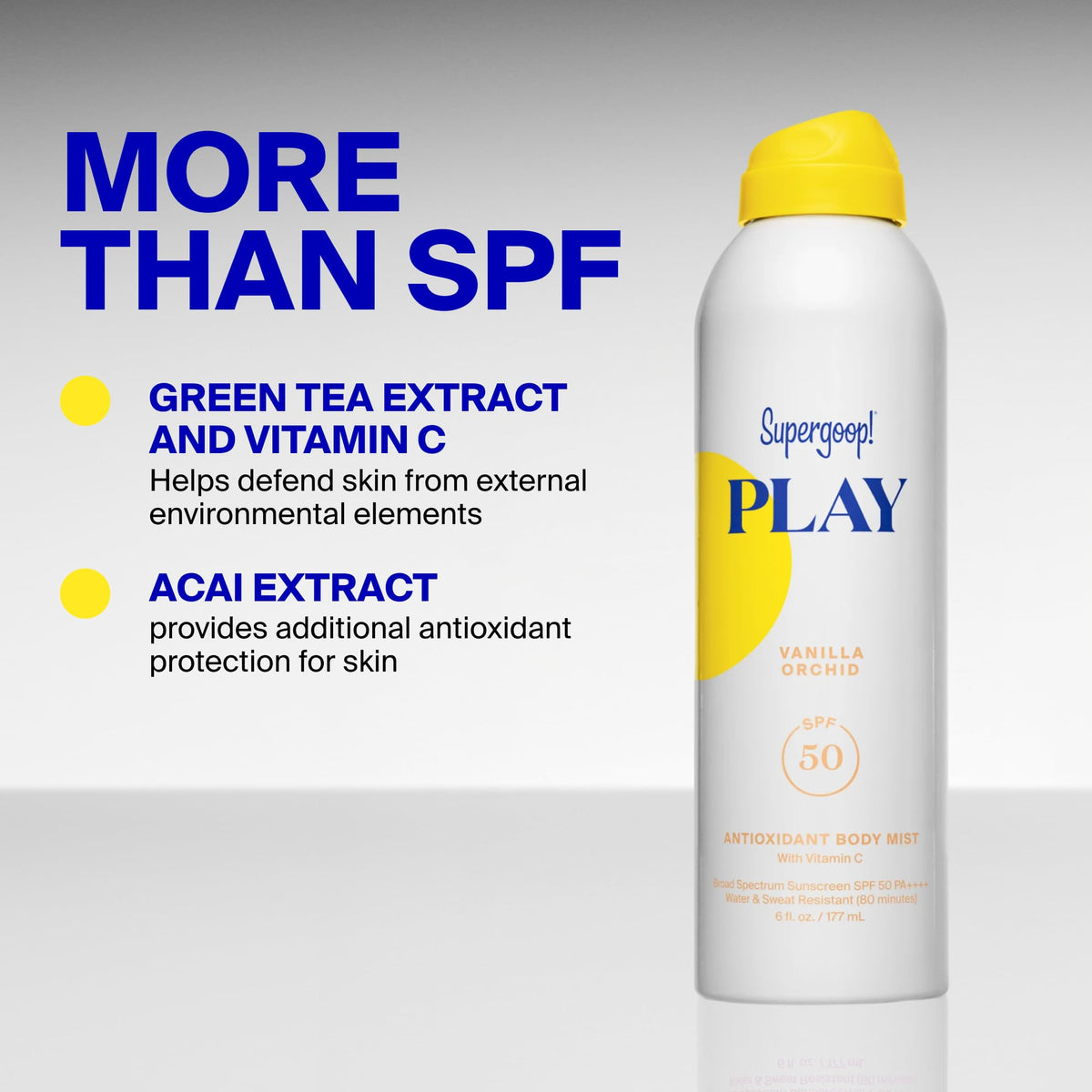 Supergoop! PLAY Antioxidant Body Mist SPF 50 Vanilla Orchid packaging