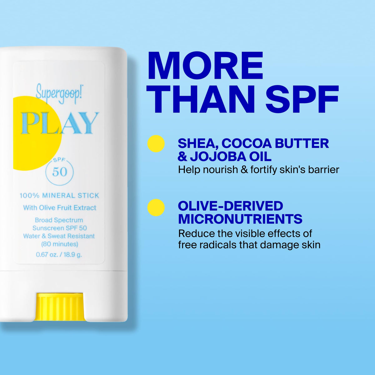 Supergoop! PLAY Mineral Stick SPF 50 being applied on skin