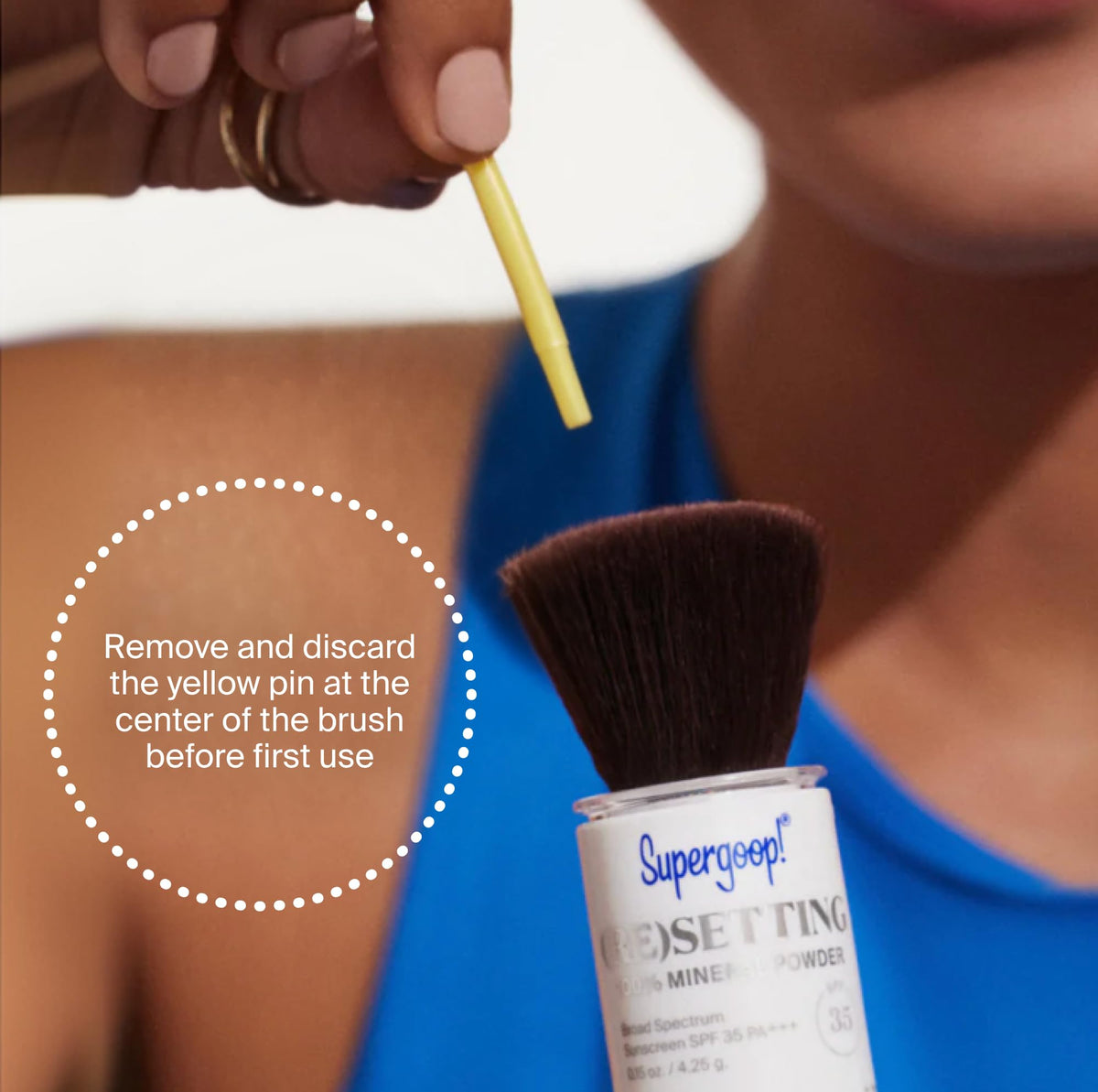 Supergoop! (Re)setting Face Powder SPF 35 Deep with brush applied