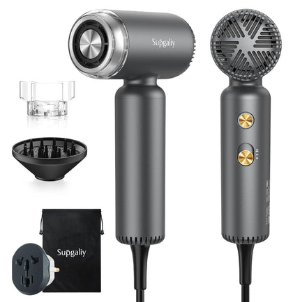 SUPGALIY Dual Voltage Hair Dryer front view with magnetic diffuser