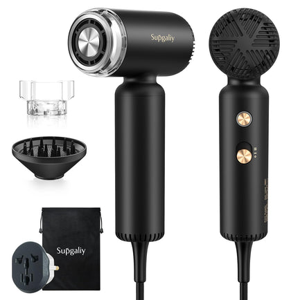 SUPGALIY Dual Voltage Travel Hair Dryer black model front view