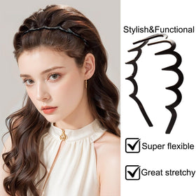Supgoodom Zig Zag Headband worn by a model with wavy hair