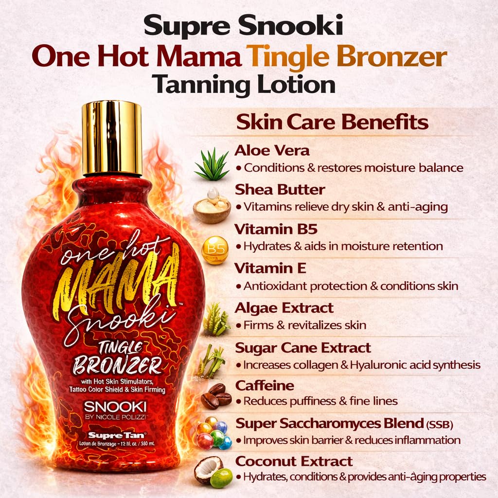 Supre Snooki One Hot Mama Tingle Bronzer 12oz with tropical background