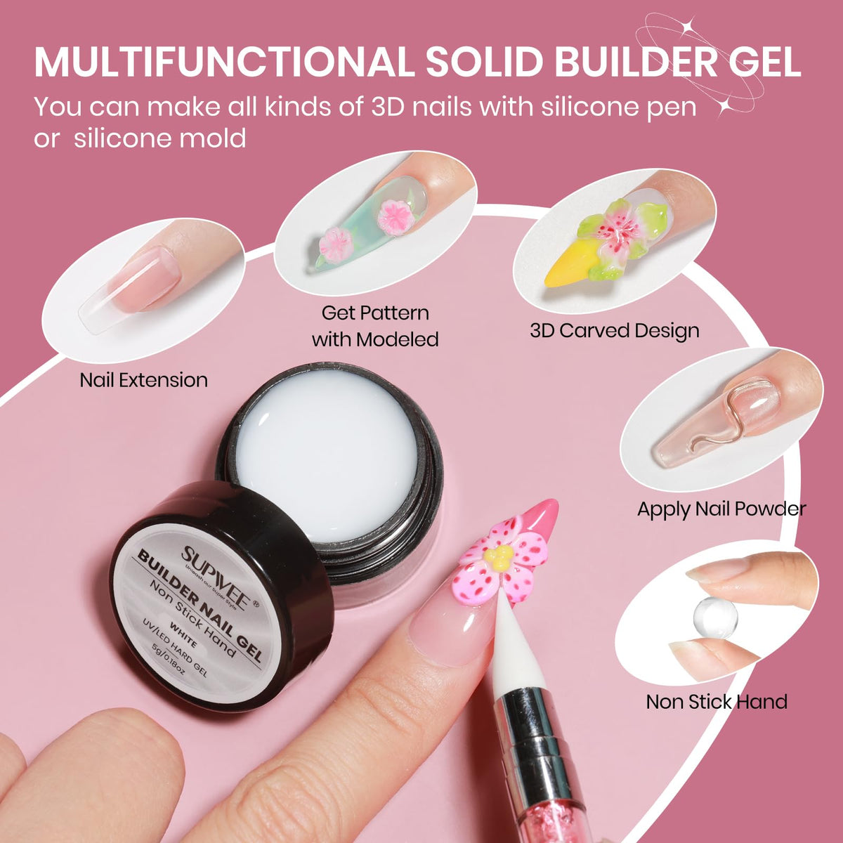 SUPWEE 3D Nail Gel with silicone pen and nail molds
