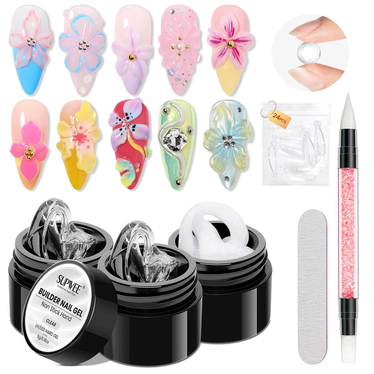 SUPWEE 3D Sculpting Gel clear and milky white tubes with accessories