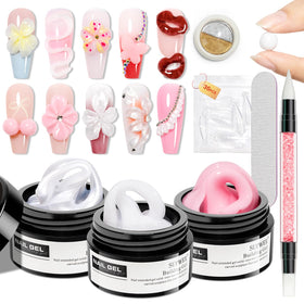 SUPWEE 3D Sculpting Gel Nail Art Kit with Pearl White and Pink gels