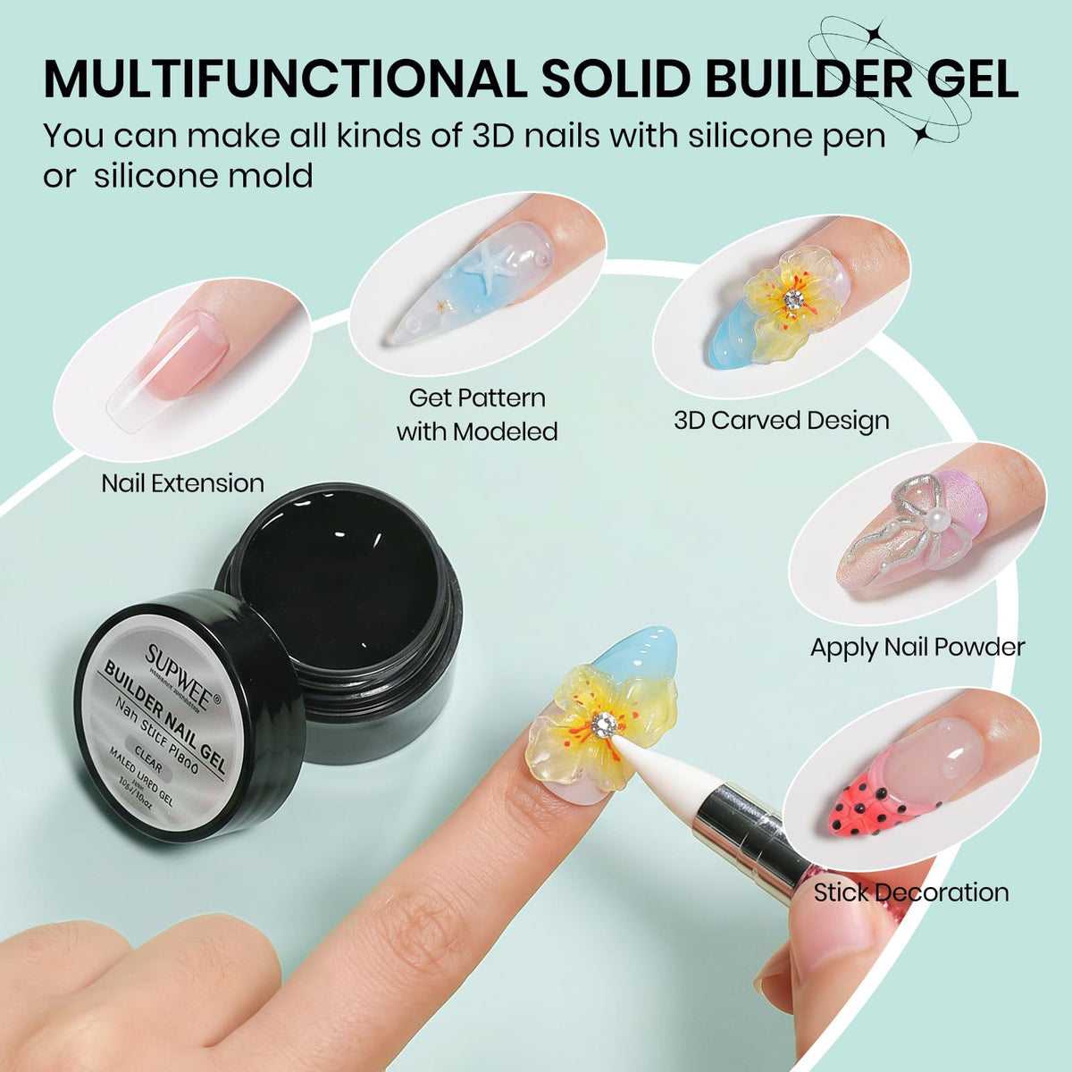 SUPWEE Builder Gel with 24PCS Nail Extend Molds and Silicone Pen