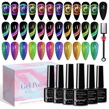 SUPWEE Cat Eye Gel Nail Polish Set with 11 colours and magnetic stick