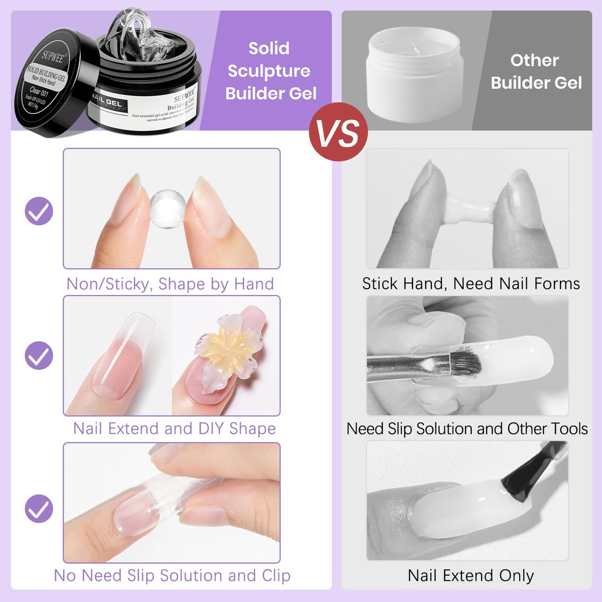 SUPWEE nail art kit components including nail file and moulds