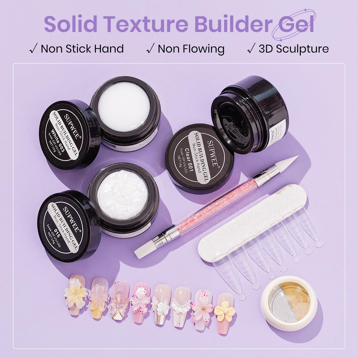 SUPWEE nail extension gel in clear, white, and pearl white