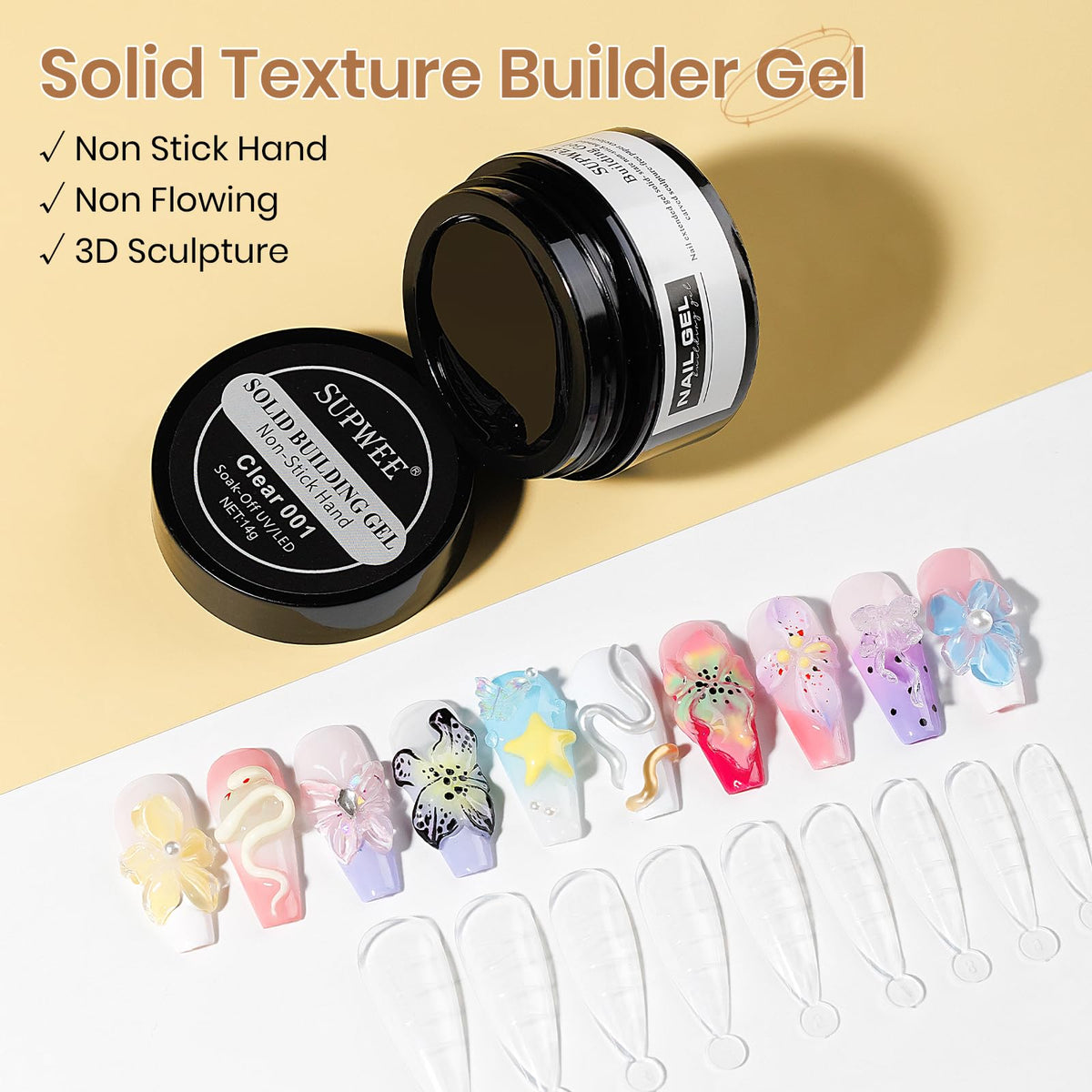 SUPWEE Solid Builder Gel packaging with clear gel and moulds