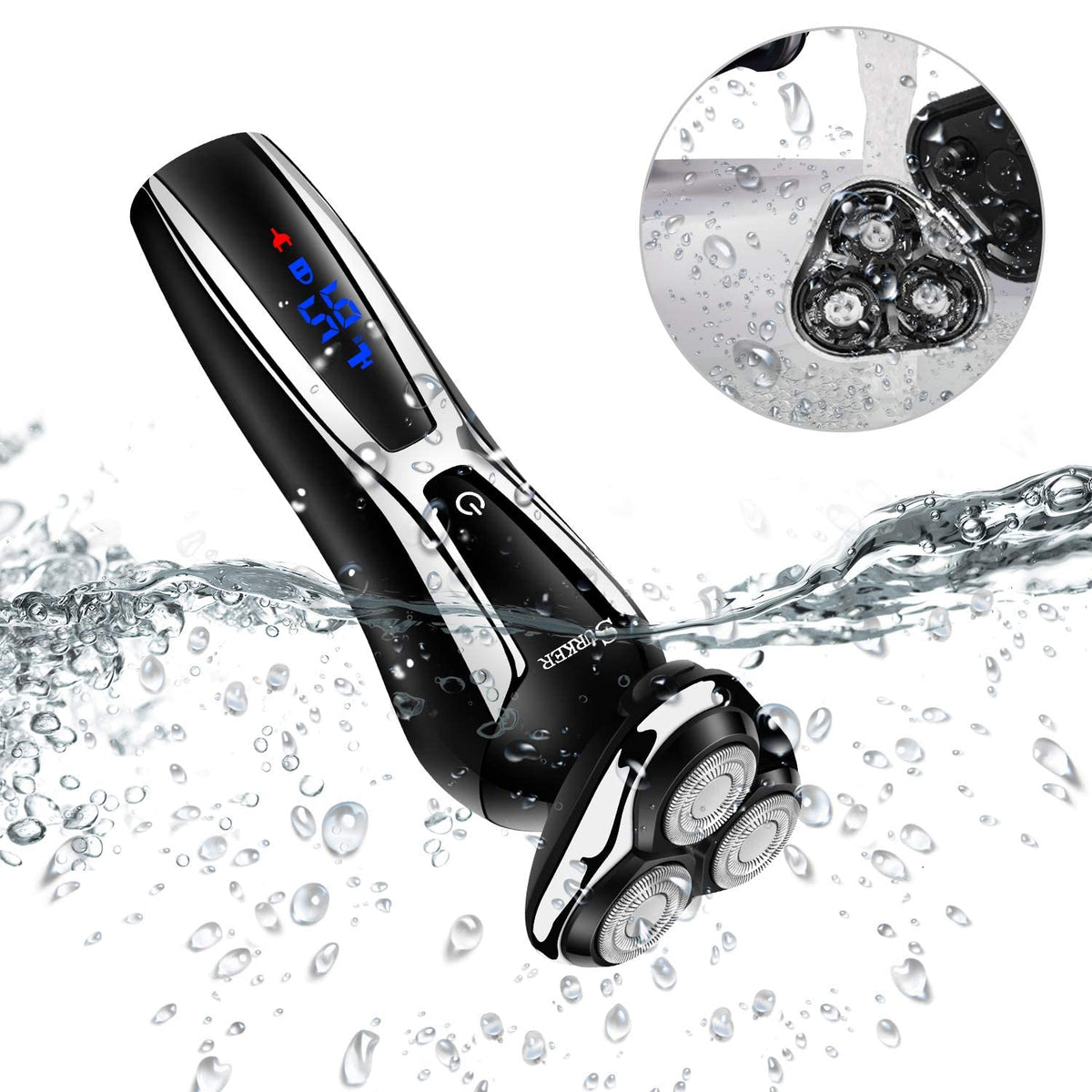 SURKER Electric Shaver LCD display showing battery status