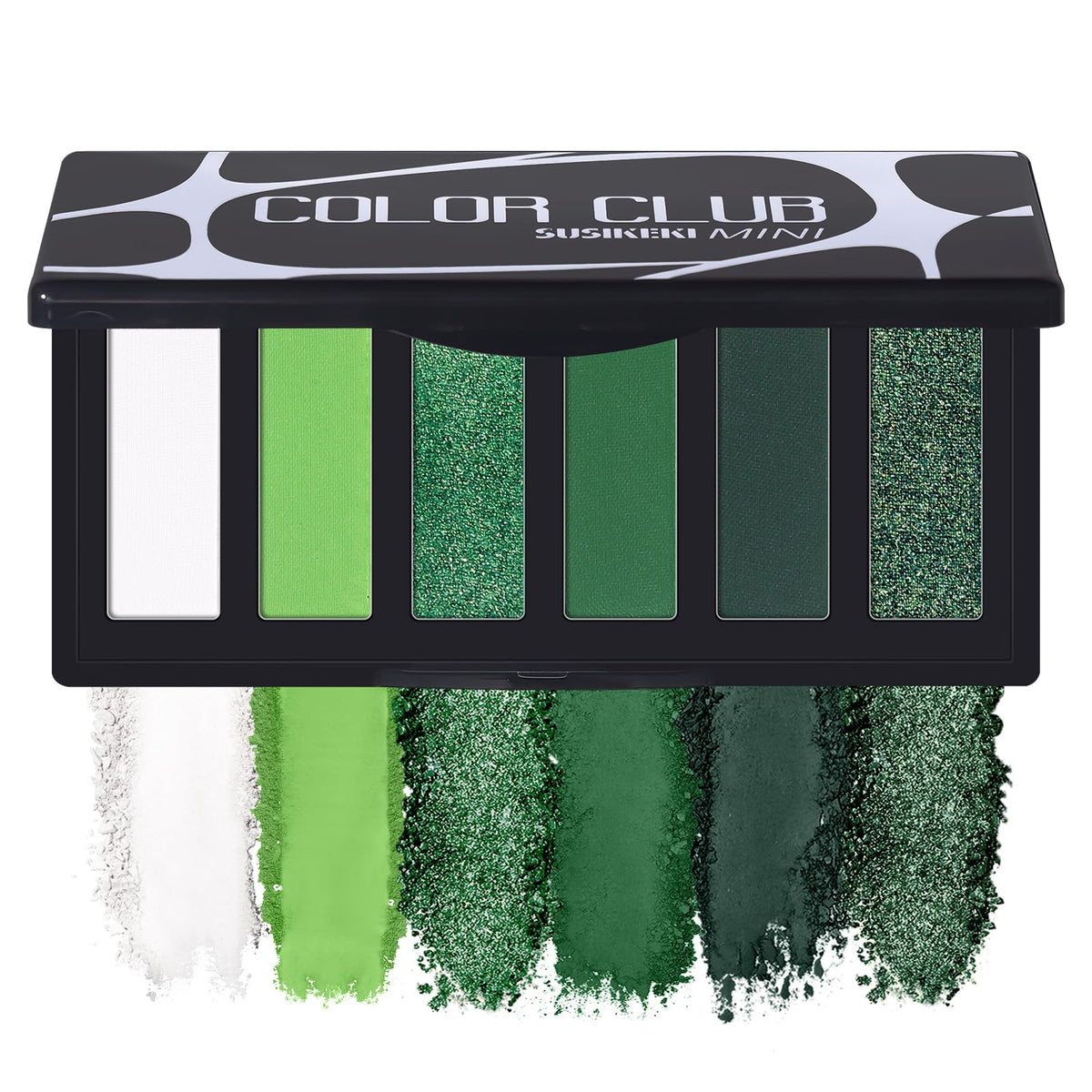 SUSIKEKI Green Eyeshadow Palette front view with 6 vibrant shades