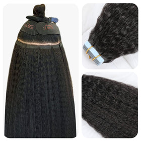 SUYYA Kinky Straight Tape In Hair Extensions 14 Inch Jet Black front view