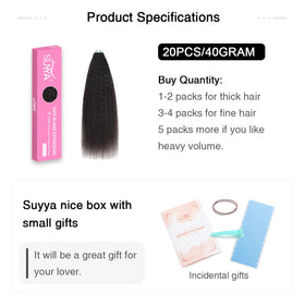 SUYYA Kinky Straight Tape In Hair Extensions packaging