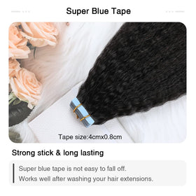 SUYYA Kinky Straight Tape In Hair Extensions styled with curling tools