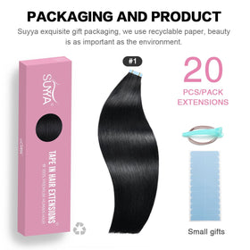 SUYYA Tape In Hair Extensions packaging with 90g weight