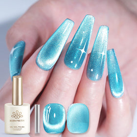 Swatch of Born Pretty Blue Cat Magnetic Eye Gel Nail Polish on nail