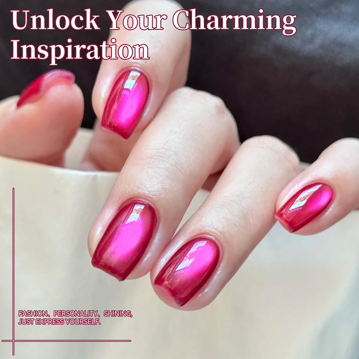 Swatch of Born Pretty Hot Pink Cat Magnetic Eye Gel Nail Polish on nails