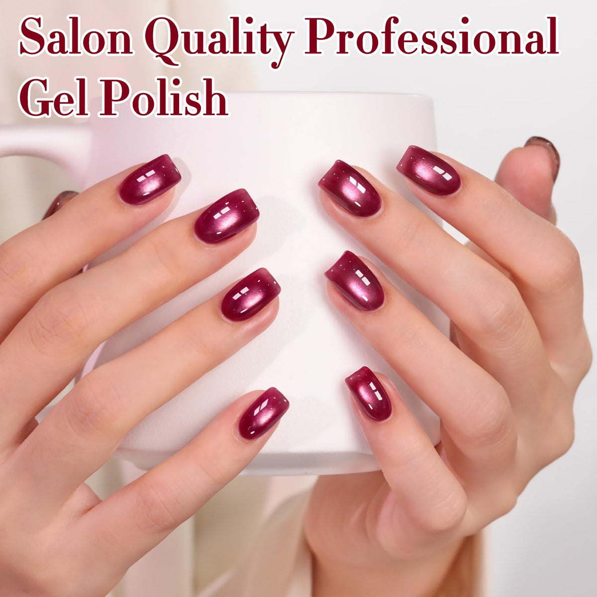 Swatch of Double Rhythm Cat Eye Gel Polish Dusty Rose on nails