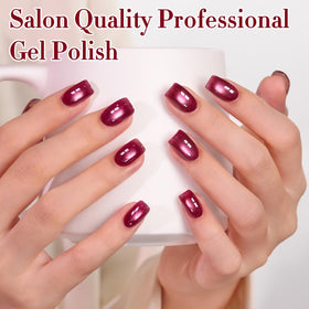 Swatch of Double Rhythm Cat Eye Gel Polish Dusty Rose on nails