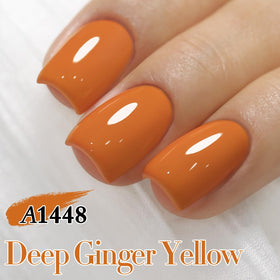 Swatch of Double Rhythm Gel Polish 15ML Deep Ginger Yellow on nails