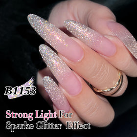 Swatch of Double Rhythm Glitter Gel Polish on nail