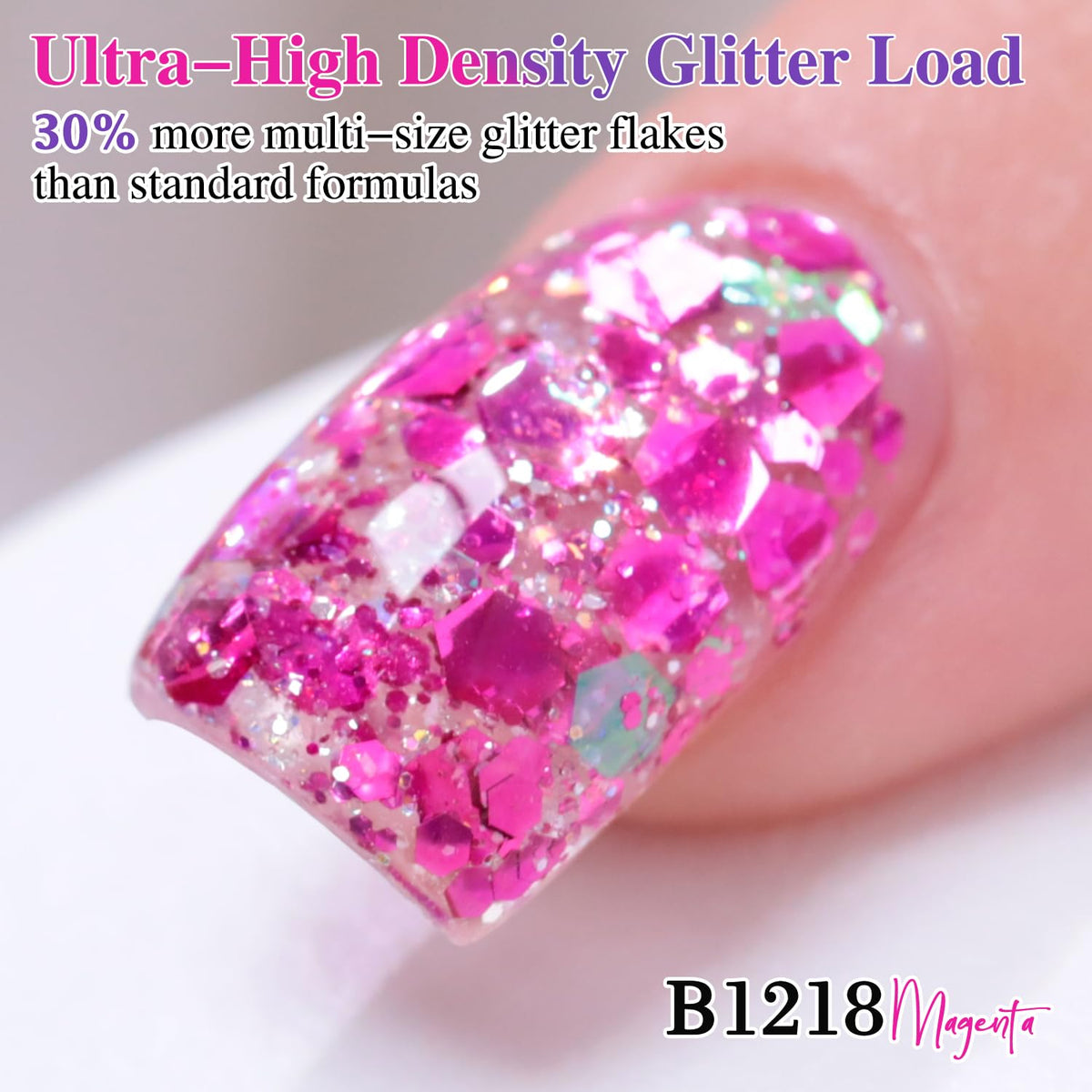 Swatch of Double Rhythm Glitter Gel Polish on nails