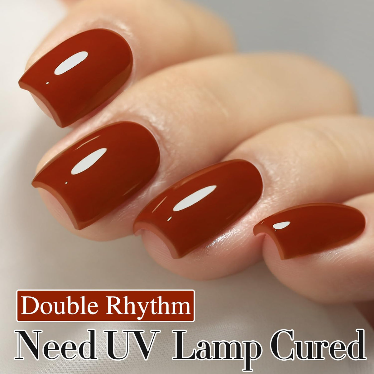 Swatch of Double Rhythm Jelly Gel Polish Brick Red A1488 on nails