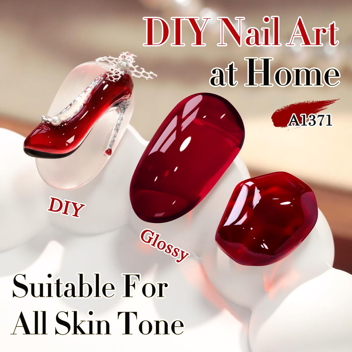 Swatch of Double Rhythm Jelly Gel Polish Burgundy on nails