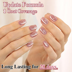 Swatch of Double Rhythm Mauve Purple Cat Eye Gel Nail Polish on nails