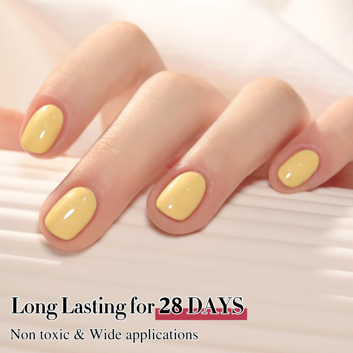 Swatch of Earth Yellow Gel Polish on nail
