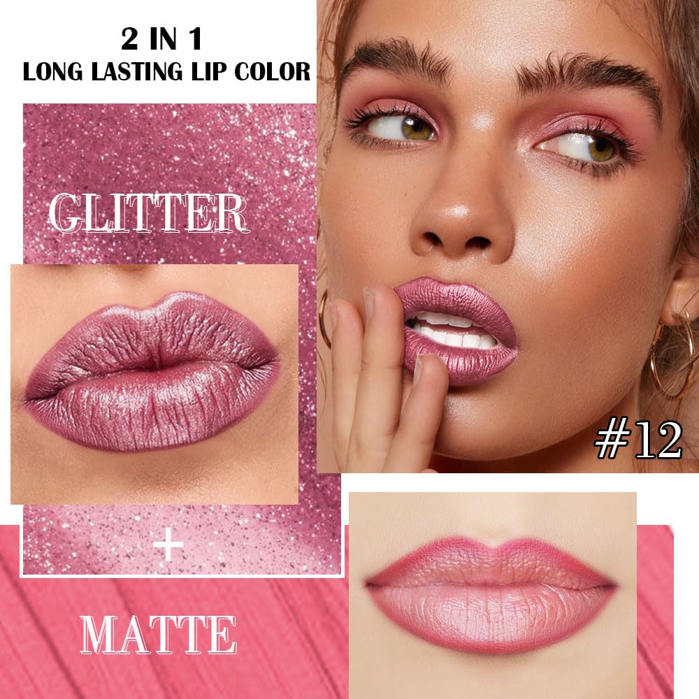 swatch of evpct Warm Pink Metallic Glitter Lipstick