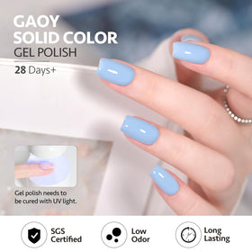 Swatch of GAOY Light Blue Gel Nail Polish on nail