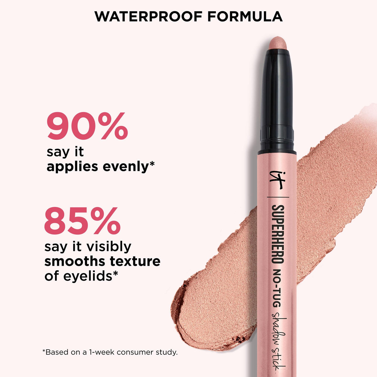 Swatch of IT Cosmetics Superhero No-Tug Eyeshadow Stick on skin