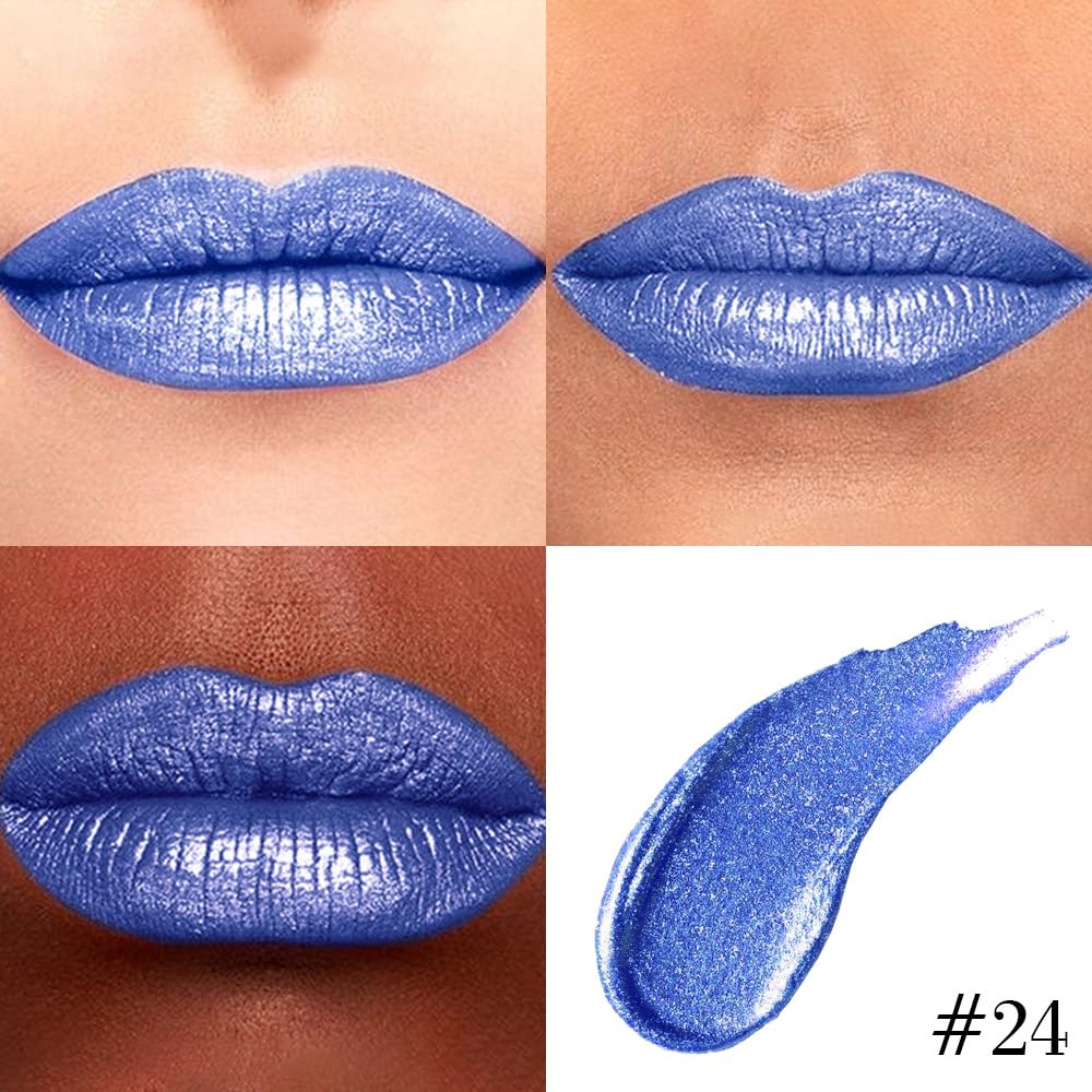 Swatch of Kaely Royal Blue Metallic Lipstick on skin