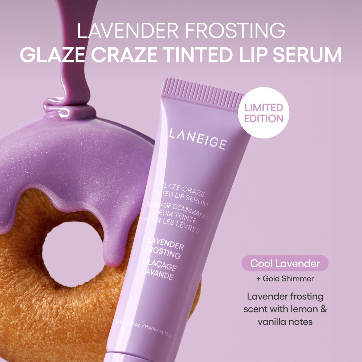 Swatch of LANEIGE Glaze Craze Tinted Lip Serum Lavender Frosting on skin