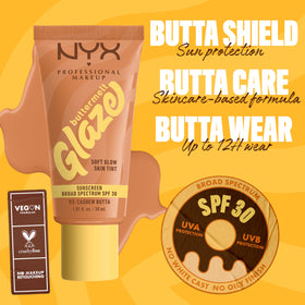 Swatch of NYX Buttermelt Glaze Skin Tint 03 Cashew Butta
