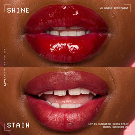 Swatch of NYX Lip IV Hydrating Glossy Lip Stain Cherry Drenched on skin