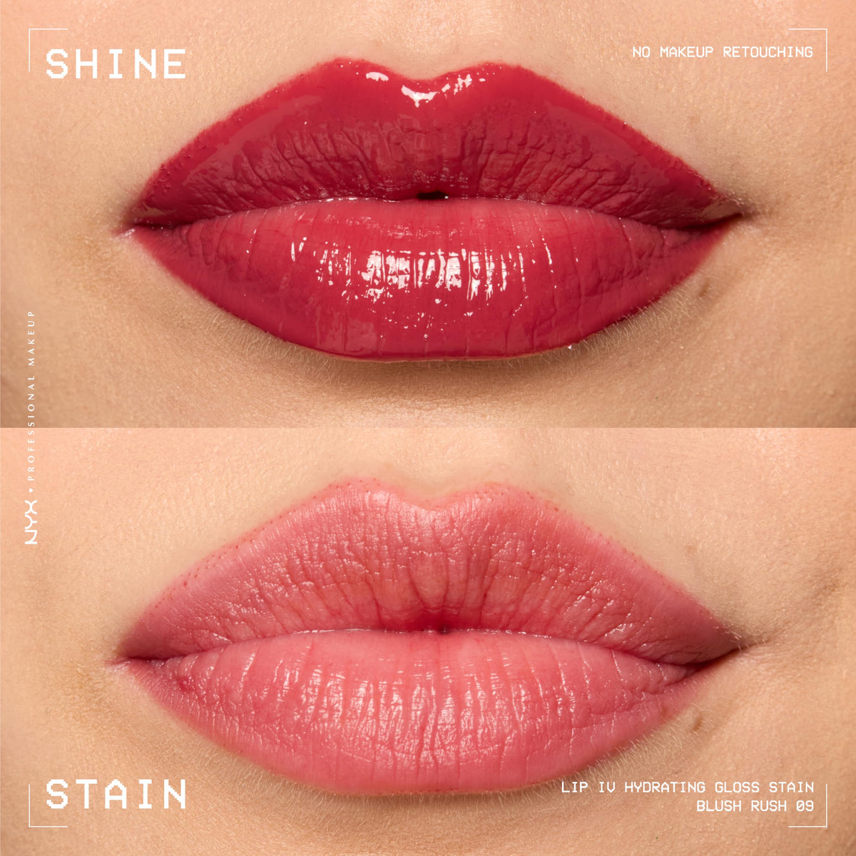 Swatch of NYX Lip IV Hydrating Glossy Lip Stain in Blush Rush