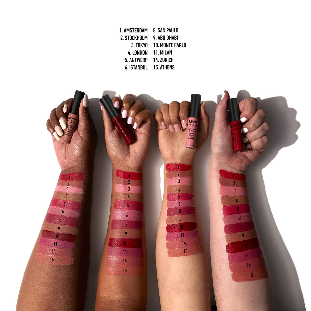 Swatch of NYX Soft Matte Lip Cream in Stockholm on skin