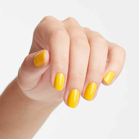 Swatch of OPI Exotic Birds Do Not Tweet soft yellow polish on a nail