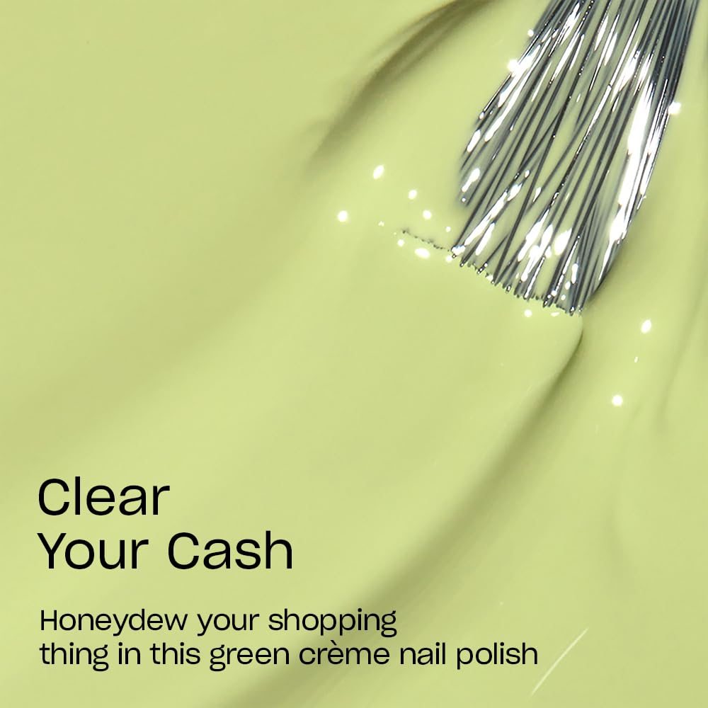 Swatch of OPI Nail Lacquer Clear Your Cash bright green on nails