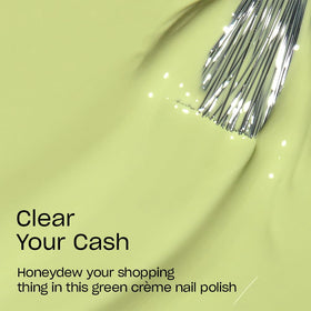 Swatch of OPI Nail Lacquer Clear Your Cash bright green on nails