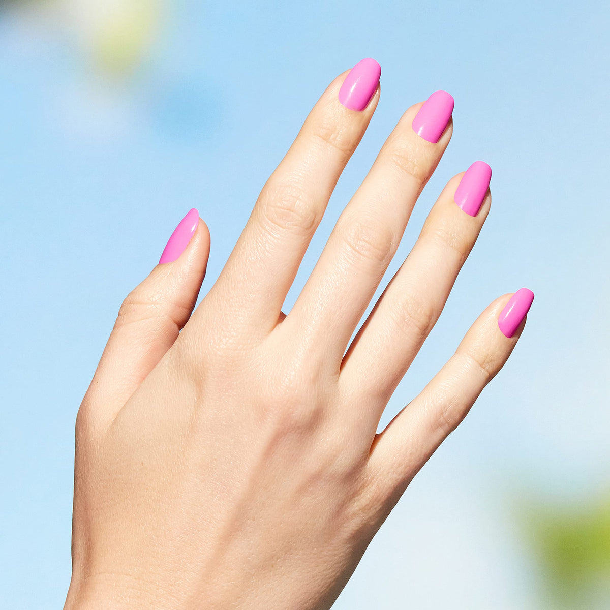 Swatch of OPI Nature Strong Emflowered bright pink nail polish
