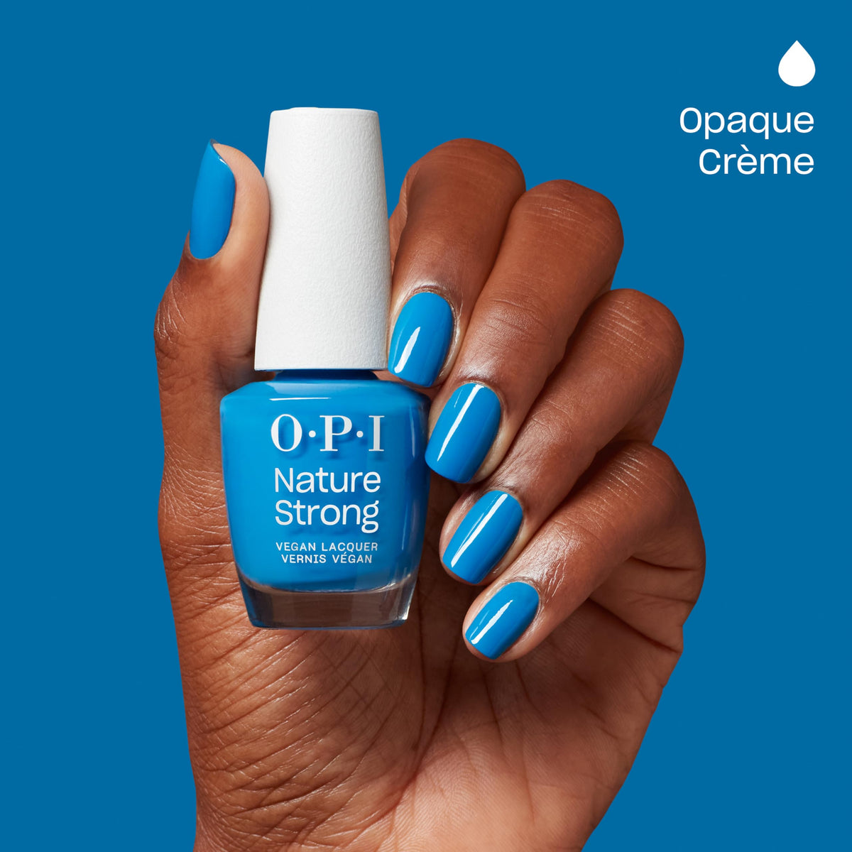 Swatch of OPI Nature Strong Fresh as a Blue Daisy Nail Polish on nails