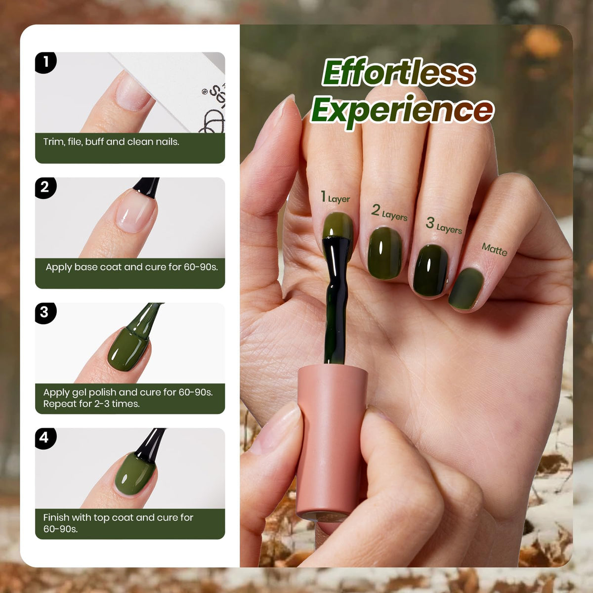 Swatches of Beetles Jelly Gel Nail Polish on nails showcasing earthy tones