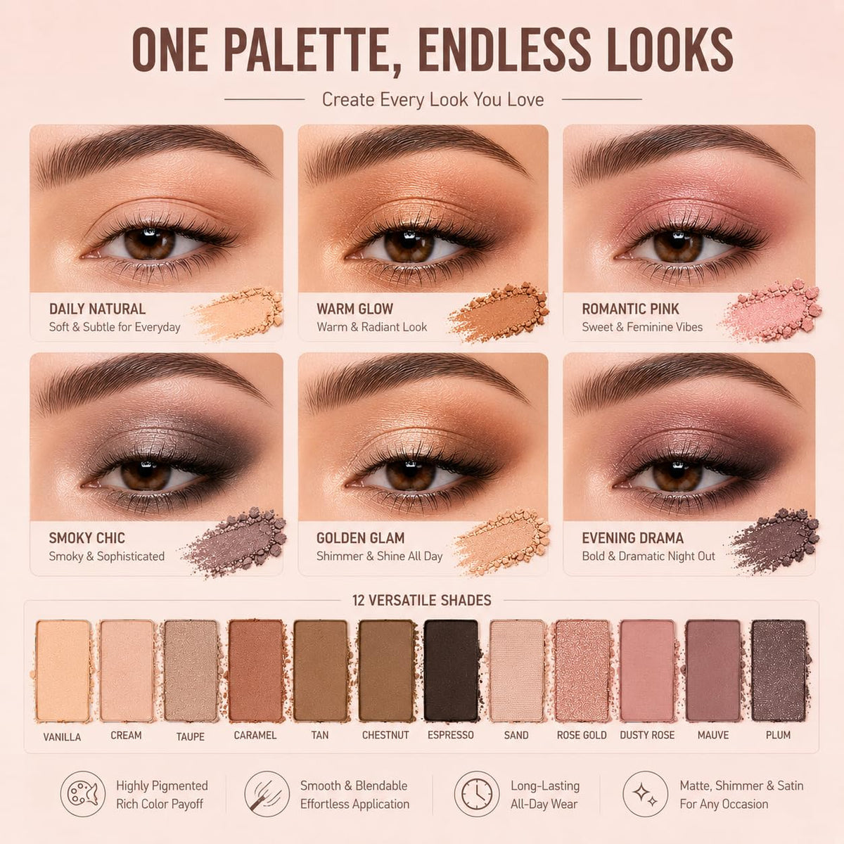 Swatches of BOLOPER nude eyeshadow colours