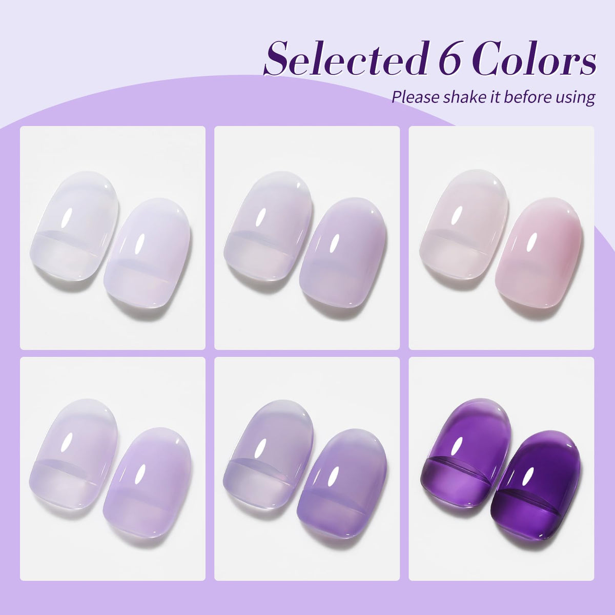 Swatches of Born Pretty purple gel nail colours