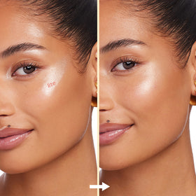 Swatches of bronzer and highlighter on skin